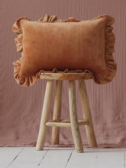 Soft Velvet Pillow with Frill “Caramel” for wholesale by Moi Mili