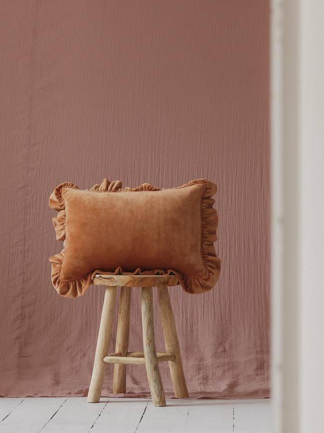 Soft Velvet Pillow with Frill “Caramel” for wholesale by Moi Mili