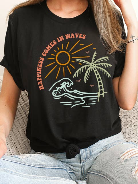 Select Apparel - Vendita all'ingrosso Maglietta serigrafata - Donna - T-shirt grafica Happiness Comes in Waves
