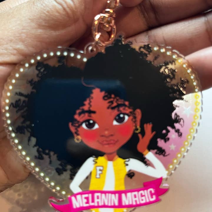 Melanin Magic Afro Black Race Girl Keyring/ Bag Charm by Fefus Designs for wholesale by Fefus Designs