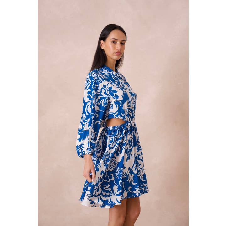 Attentif Paris - Wholesale Dress - Women's - Short printed dress with lapel collar side openings1