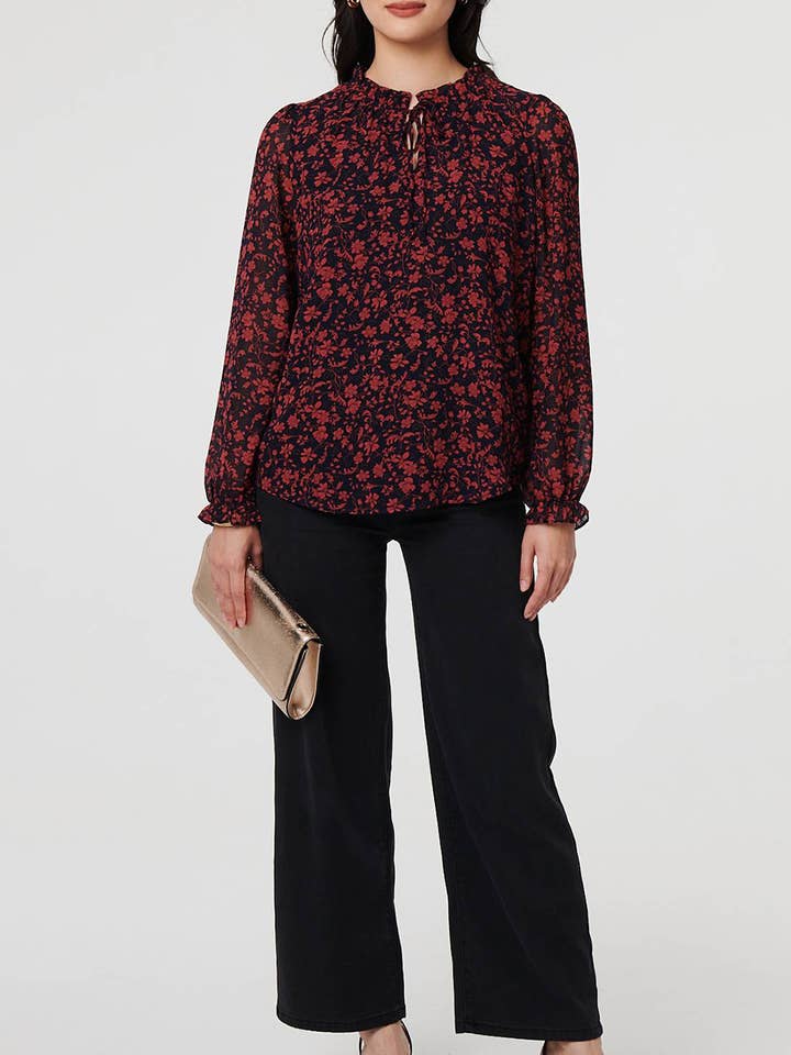 Blusa de Chiffon com Estampa Floral e Gola Alta por atacado de Stellalondon