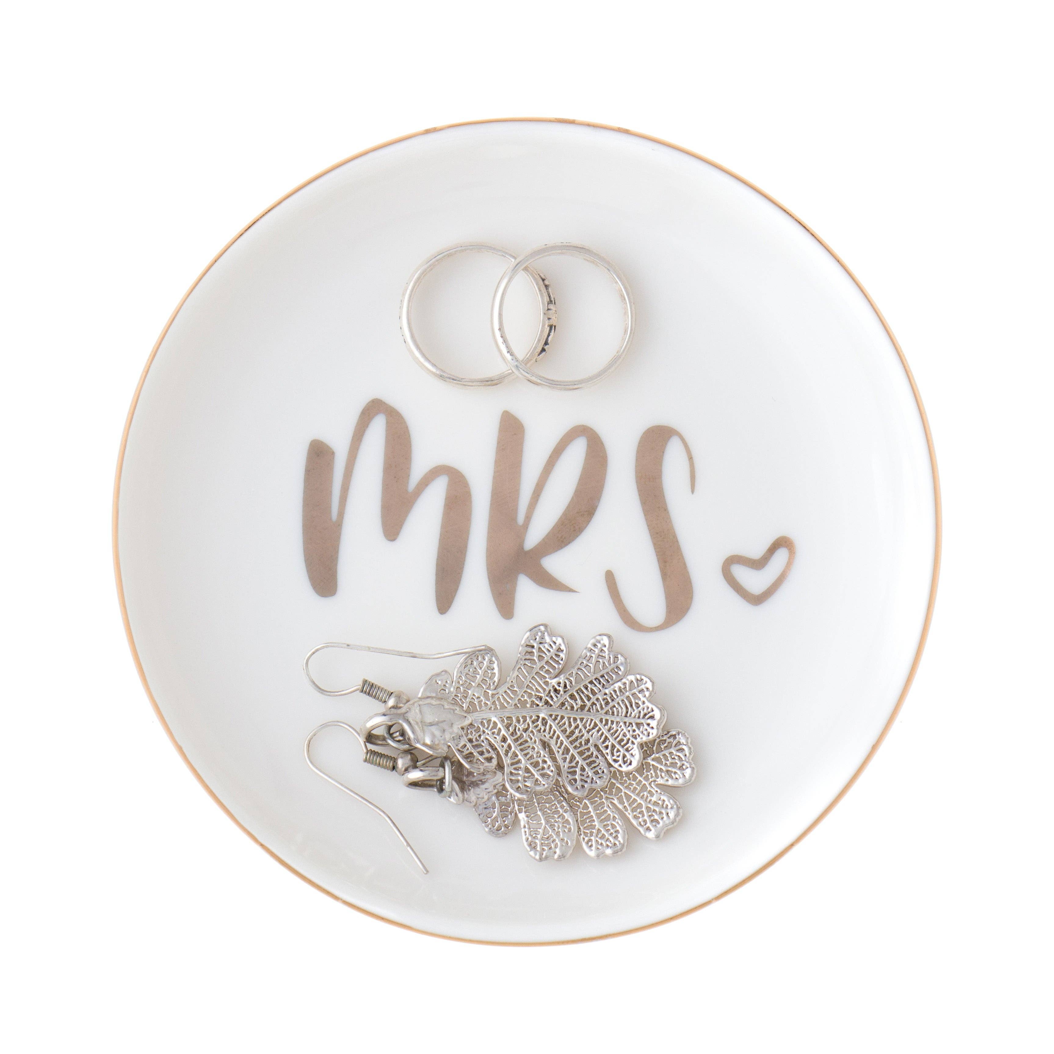 Ella Celebration – Großhandel Schmuckschalen – Ringschale „Mrs.“, Keramik, rund, goldfarben2