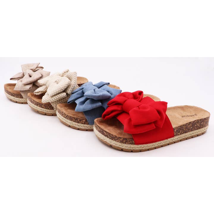 Mars Sky Shoes Wholesale - Wholesale Sandals - Women's - Bamboo CLASH-20 Women Cork Sole Bow Tie Slip-on Sandals