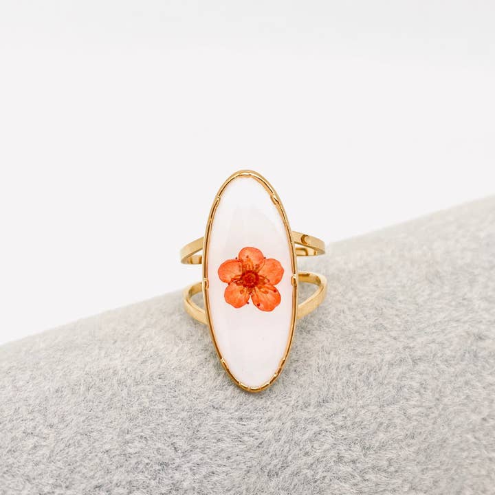 Mio Queena - Wholesale Cocktail/Statement Ring - 18K Gold Plated Stainless Steel Floral Ring - FGS/PDF