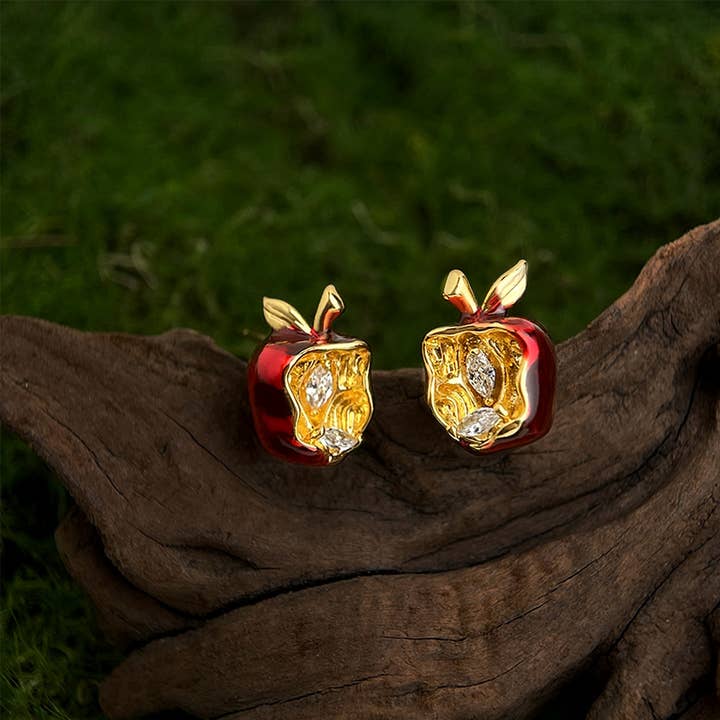 Otterware - Wholesale Stud/Post Earrings - Red Enamel Apple Earrings: Gold Plated Sterling Silver Studs