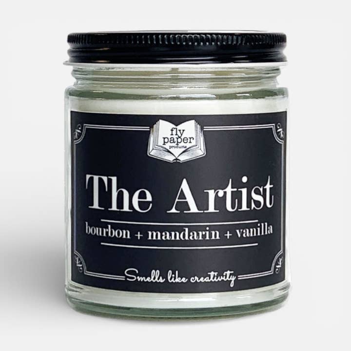 The Artist 9oz Glass Candle Bourbon + Mandarin + Vanilla for wholesale by Fly Paper Products