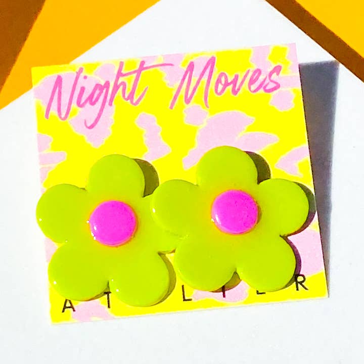 Night Moves Atelier - Wholesale Stud/Post Earrings - Polymer Clay Retro Daisy Stud Earrings0