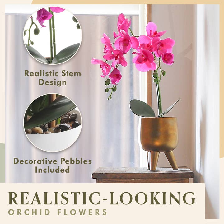 Forever Leaf - Wholesale Artificial Flowers - Artificial Purple Orchid Flower in Gold Pot3