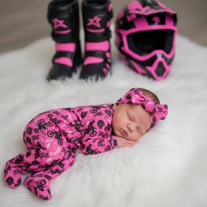 Baby Double Zipper Soft Sleeper - Hot Pink Dirt Bike for wholesale by Rufflеѕ & Bоwtіеѕ - Affordable Boys & Girls Clothing