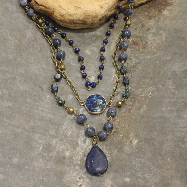 The Primitive Peddler, Inc. - Wholesale Pendant/Charm Necklace - Bohemian Layered Blue Stone & Crystal Necklace3