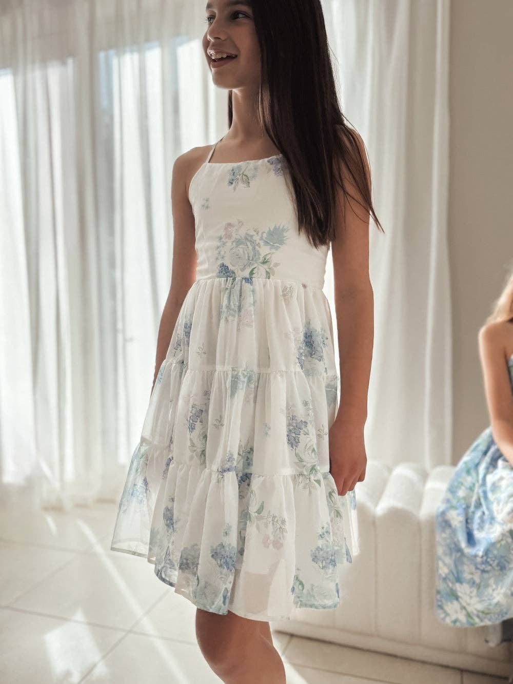 A Little Lacey - Wholesale Dress - Kids - Phoebe Chiffon Girls Dress Blue Floral1