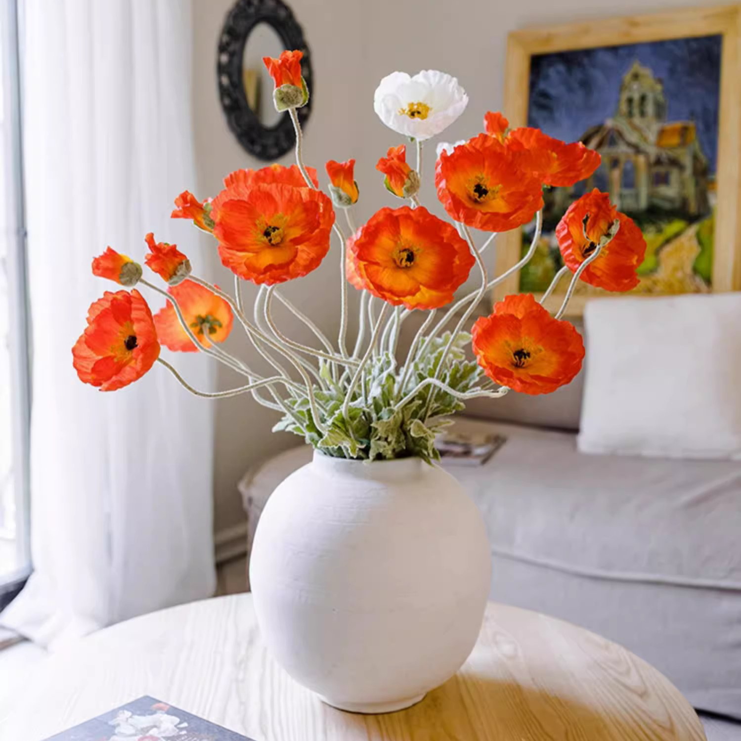 Rustic Reach - Wholesale Artificial Flowers - Large Silk Poppy Flower Stem 41" Tall2