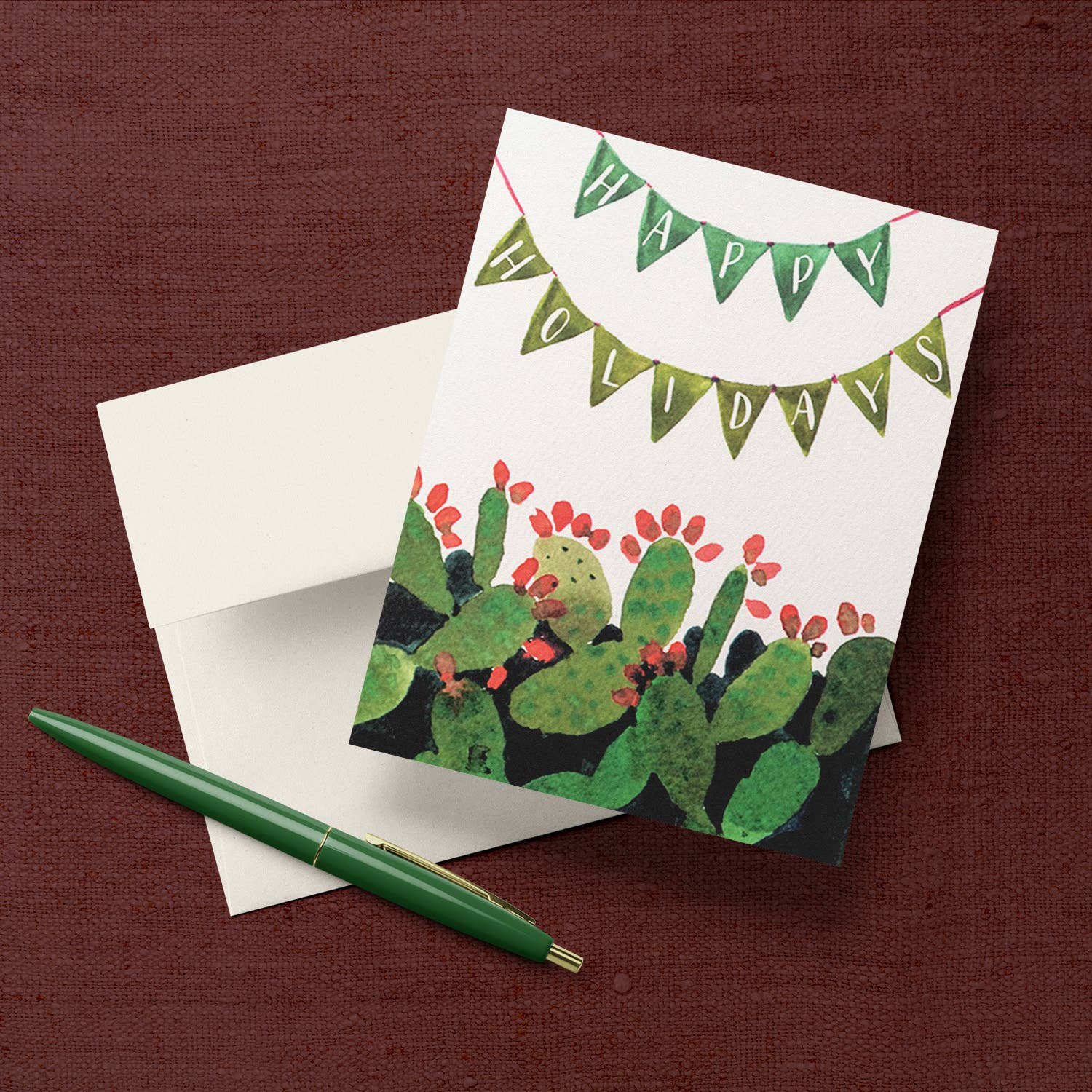 Antiquaria - Wholesale Christmas Card - Cactus Pennant Holiday Greeting Card4