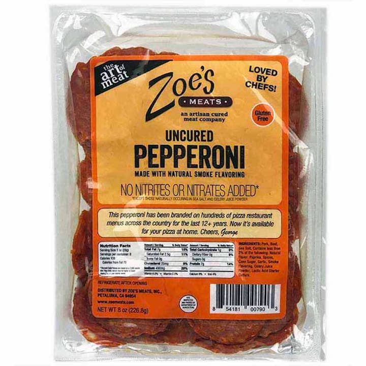 Zoe's Meats Sliced Uncured Pepperoni, 8oz for wholesale by Zoe's Meats