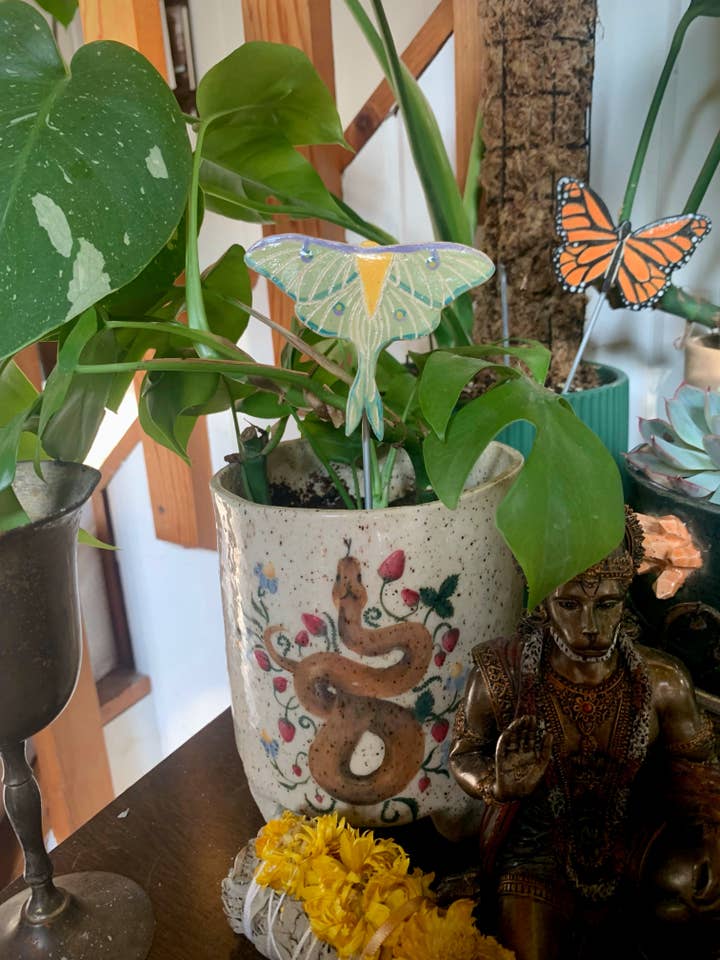 Luna Moth Plant Pal - Plant Stake for wholesale by Kait Rose Studio