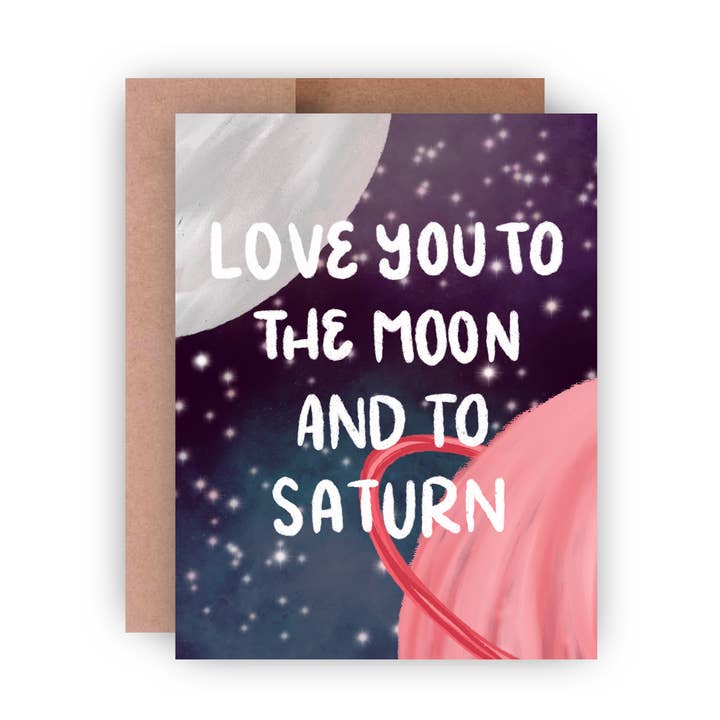 Biglietto di auguri folcloristico «I Love You to The Moon and to Saturn» per la vendita all'ingrosso da parte di Paper Rings Press