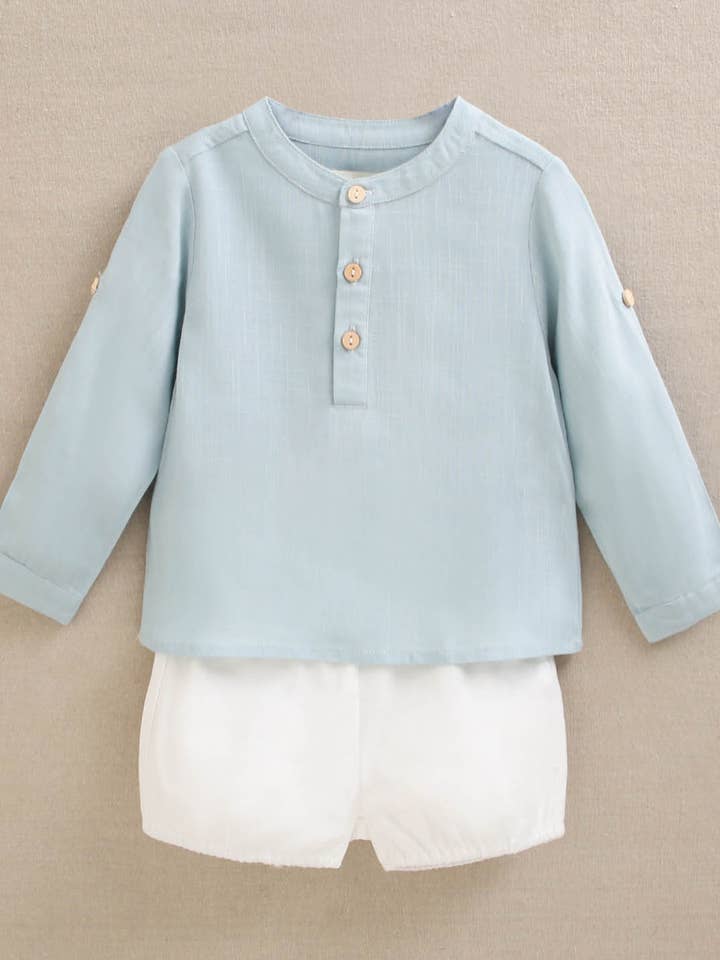Babyset Jungen mit himmelblauem Hemd und weißen Shorts für den Großhandel von Dadati