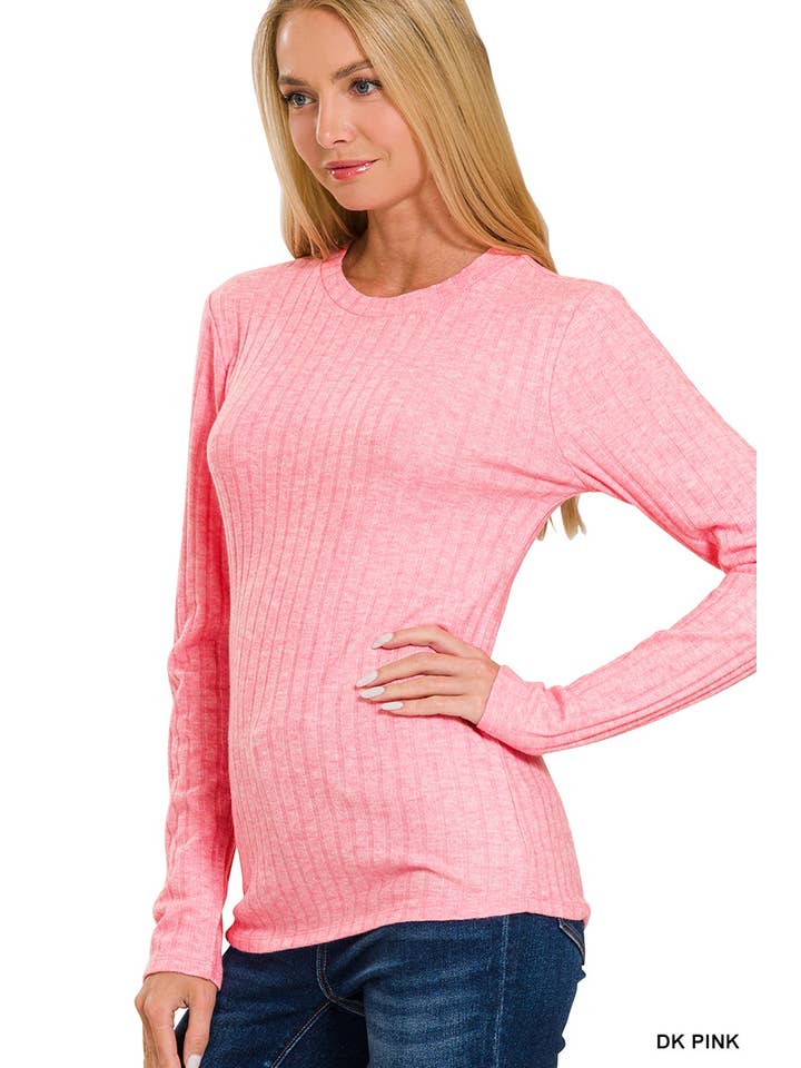 42POPS - Wholesale Knit Top - Women's - ._ SI-25202 RIBBED LONG SLEEVE ROUND NECK TOP15