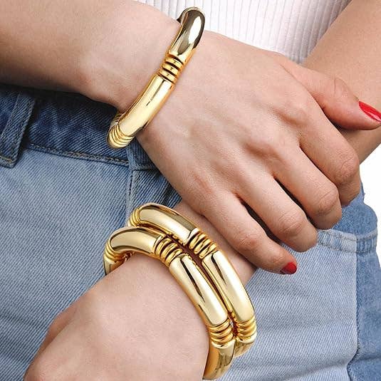 Crover - Wholesale Jewelry Set - Gold Chunky Bamboo Bangle Bracelet4