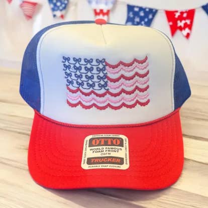 4th of July Scalloped Flag Embroidered Foam Trucker Hat for wholesale by Aluminum Petunias