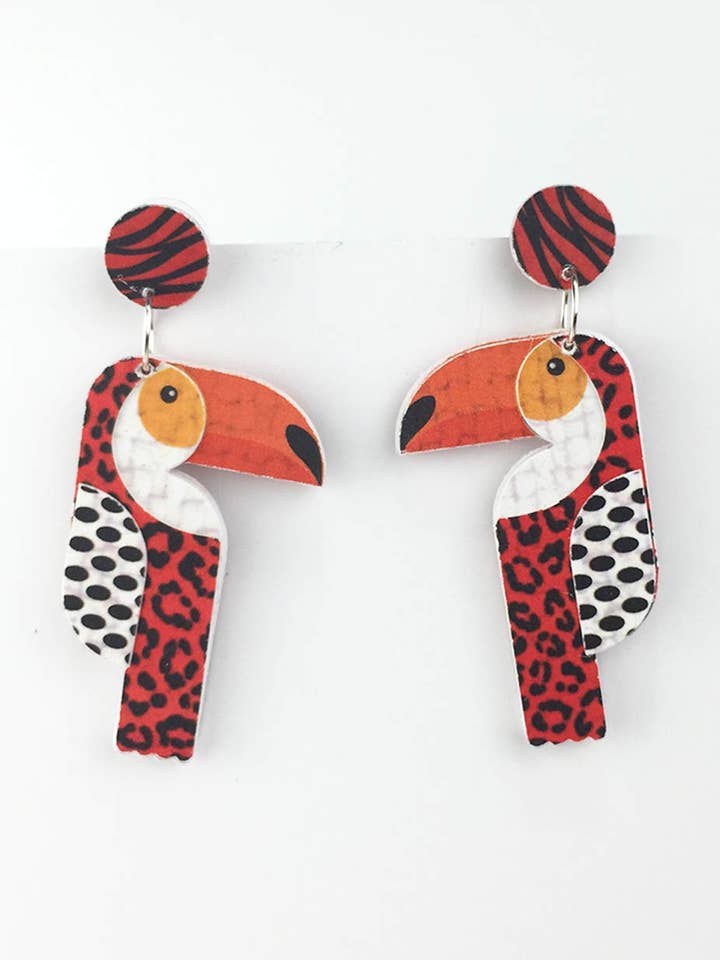 Boucles d’oreilles toucan rouge pour la vente par Pipapaper