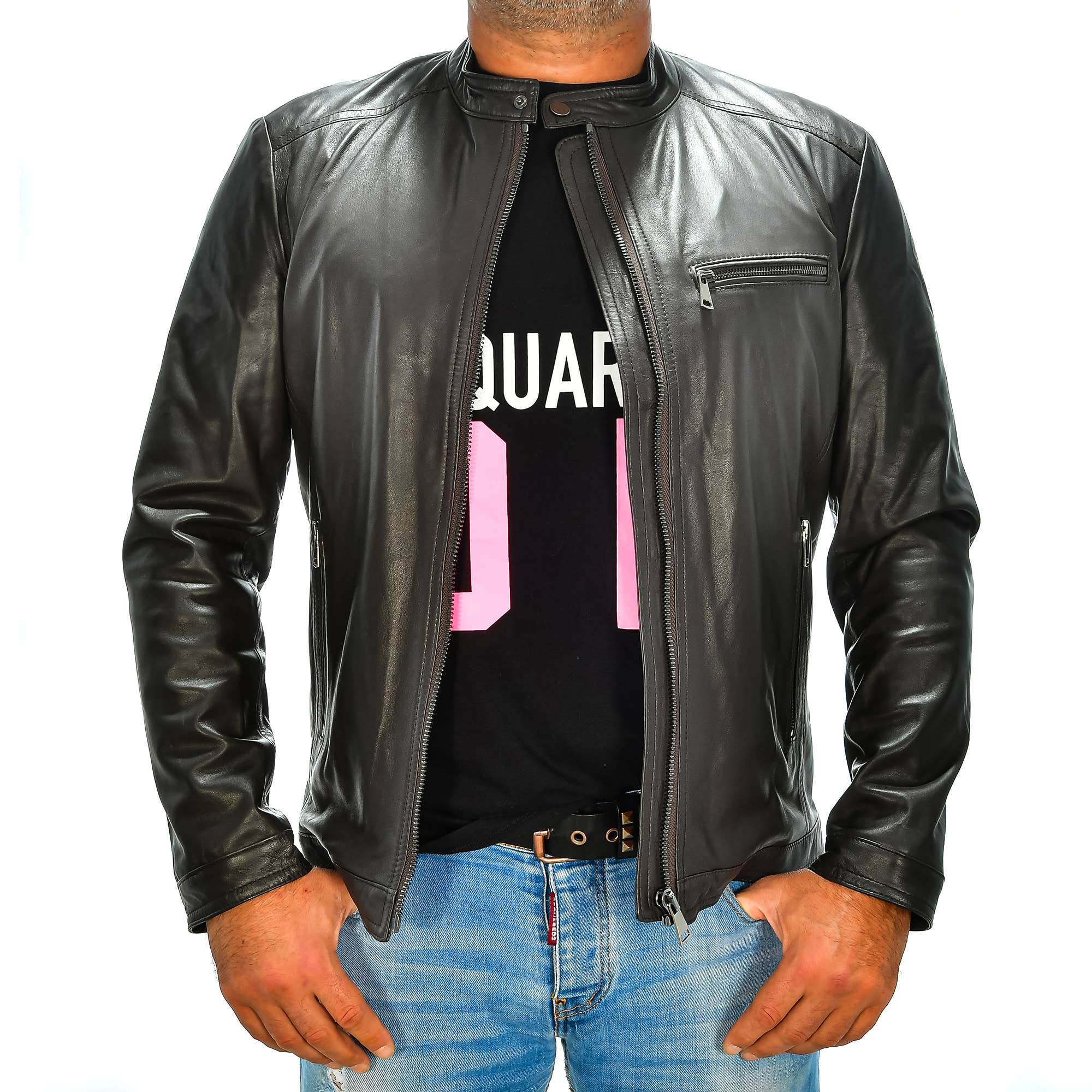 dark brown Men's genuine leather jacket. for wholesale on Faire2