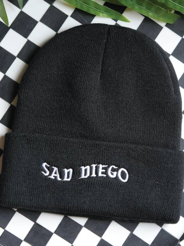Black Sad Diego Beanie for wholesale by Moxxie