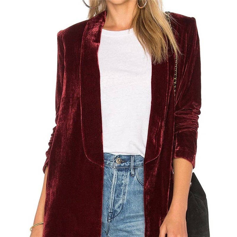 Sheer Trend - Wholesale Blazer - Dames - Effen Kleur Minimalistische Fluwelen Blazers4