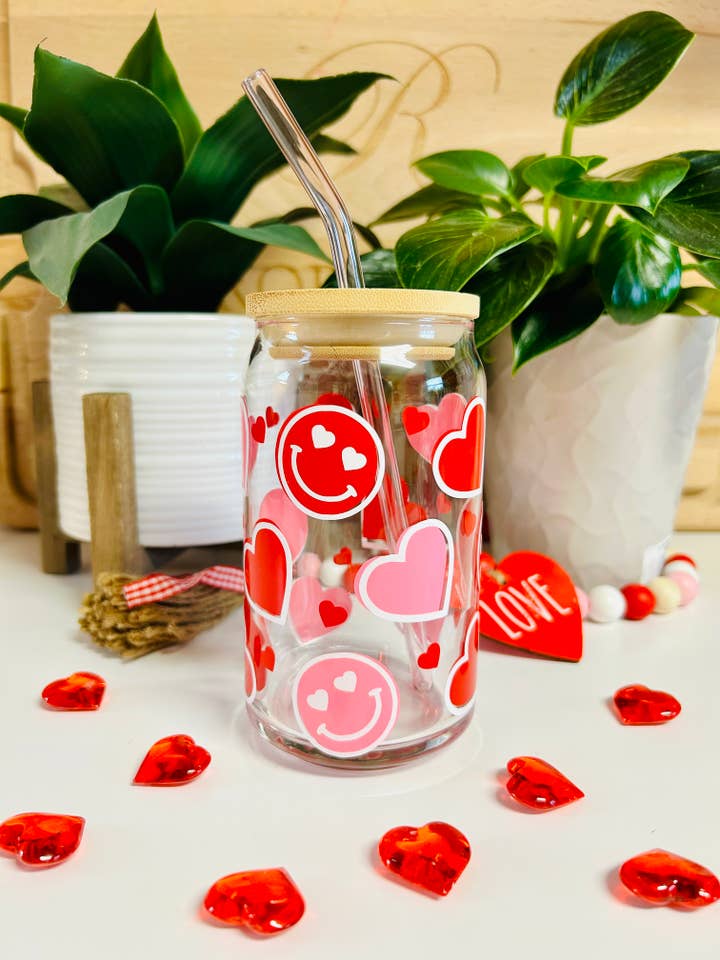 Valentinsdag Cup, Pink Heart Glass, Smiley Glass Cup for engroshandel hos MommyandMarie