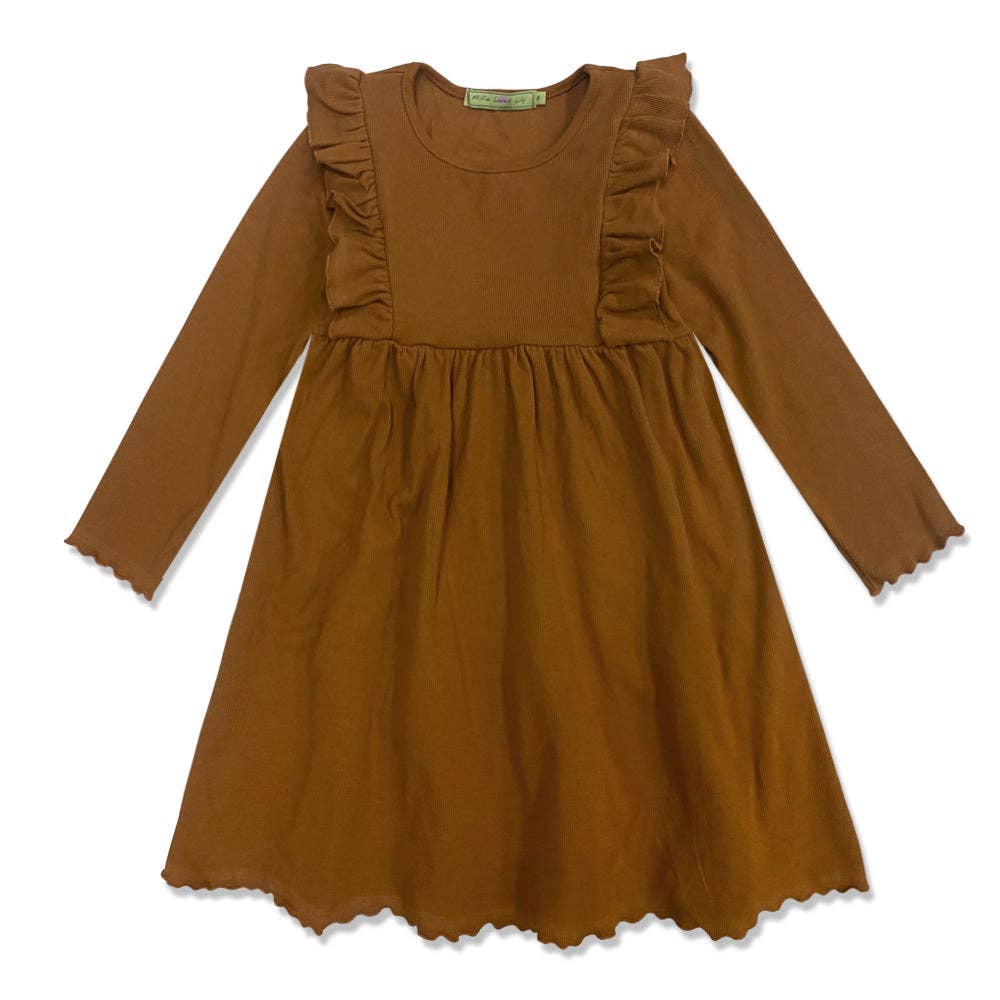 Kids Caramel Cafe Ribbed Ruffle-Shoulder A-Line Dress for wholesale on Faire1