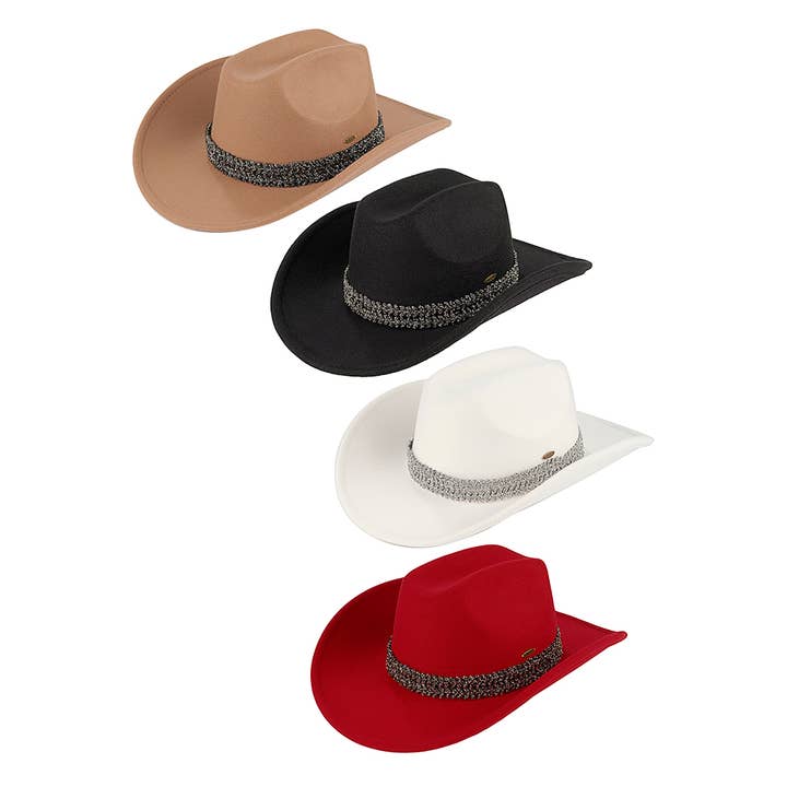 Hana - Wholesale Cowboy Hat - Women's - C.C Stone Glitter Band Vegan Cowboy Hat
