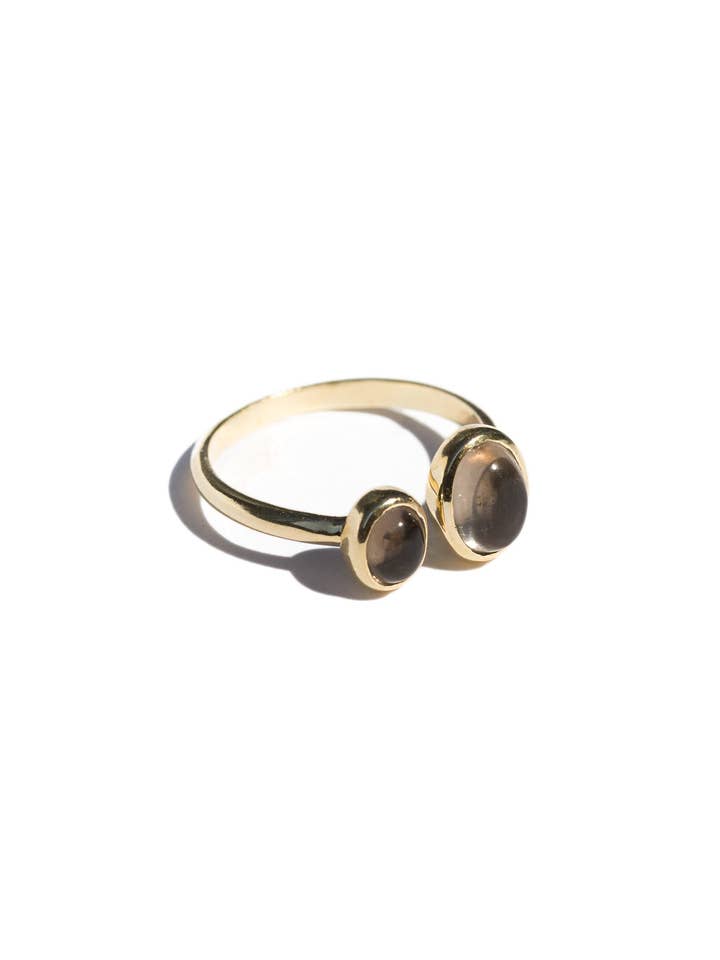 DUO MOKA - Bague en argent plaqué or 14 carats & Quartz moka for wholesale by Gamme blanche