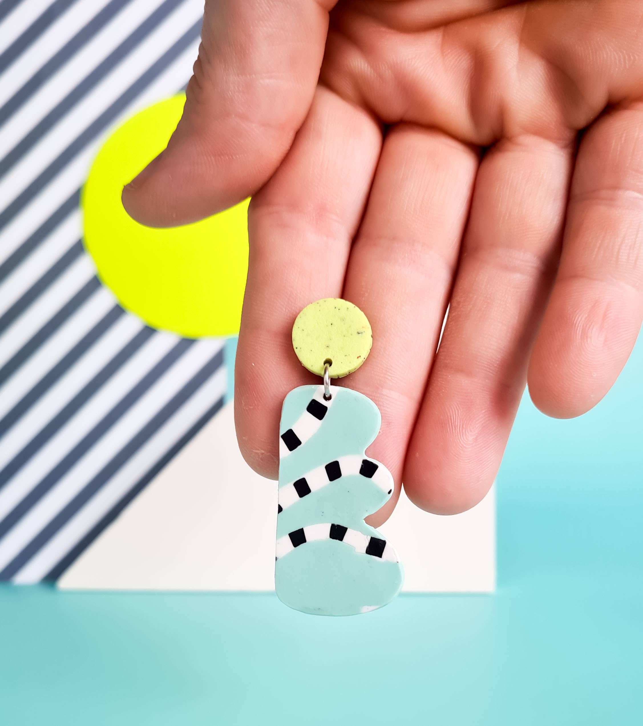 Mono - Wholesale Dangle Earrings - neon yellow and mint handmade polymer clay earrings16