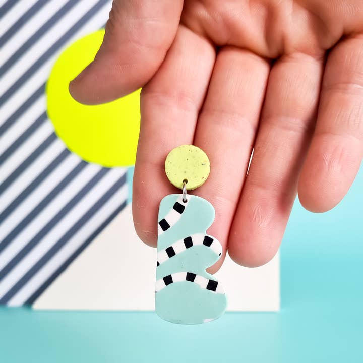 Mono - Wholesale Dangle Earrings - neon yellow and mint handmade polymer clay earrings16