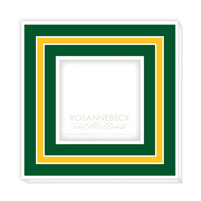 Weißer Collegiate-Rahmen mit grün-gelbem Rand 4x4 für den Großhandel von RosanneBeck Collections