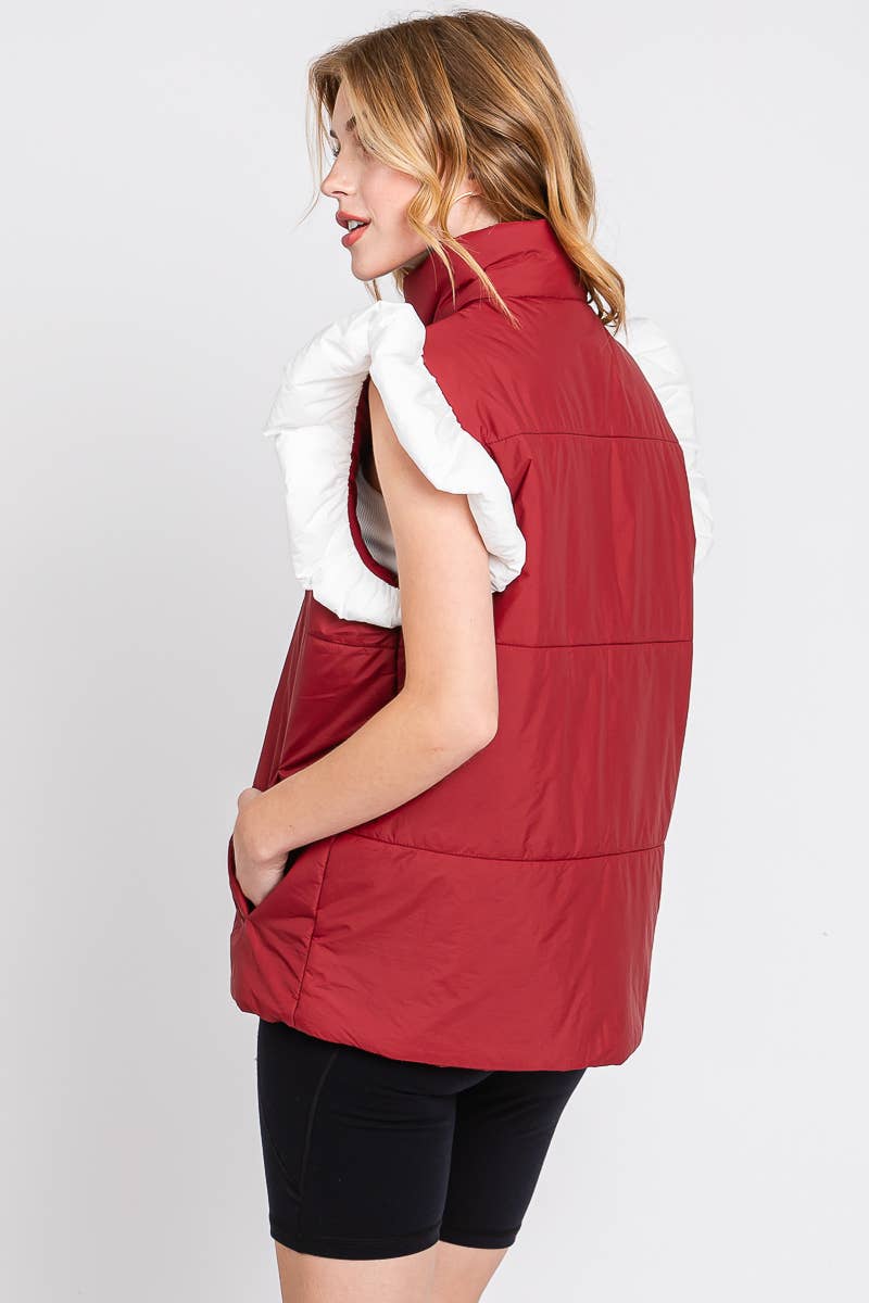 Sewn and Seen - Wholesale Outerwear Vest - Women's - PUFF SNAP BUTTON COLORBLOCK HIGH NECK VEST12