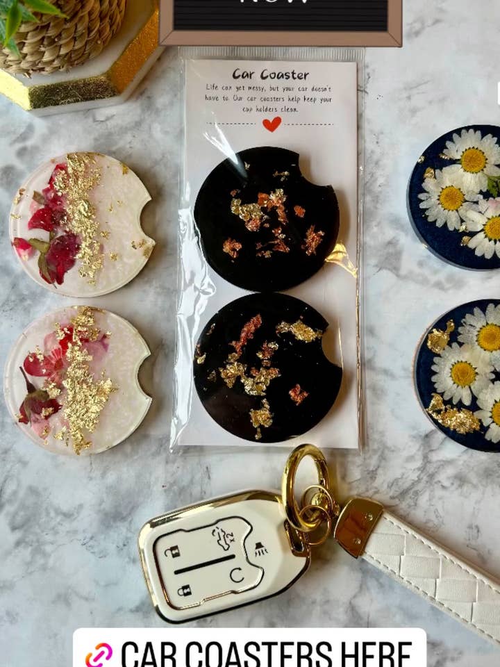 Autountersetzer aus Kunstharz mit Blumenmuster in Roségold für den Großhandel von Jen Lashua | Home Decor & Gifts