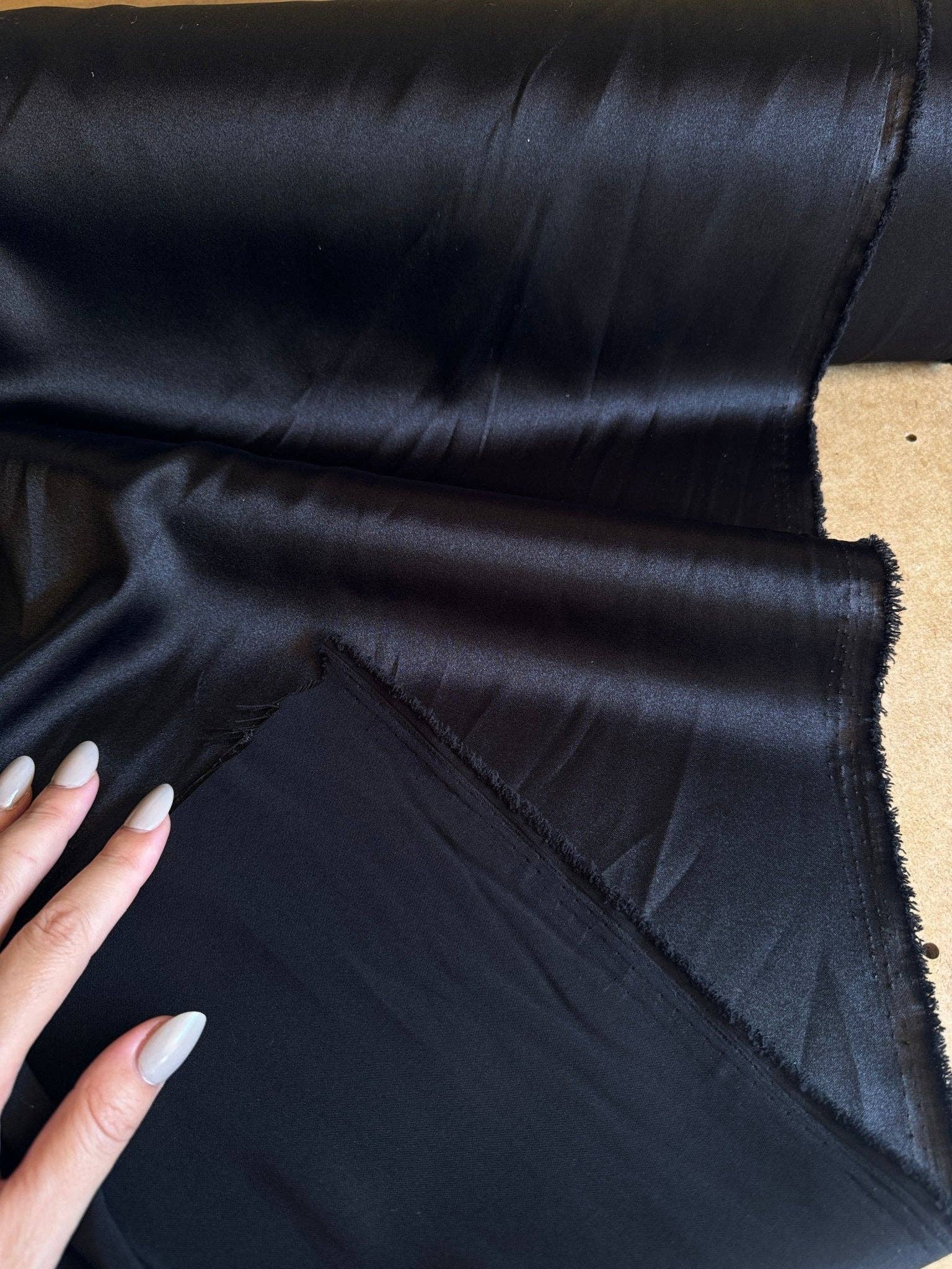 Black Satin Fabric by the Yard, Silky Smooth Material for Gowns, Drapes, Sewing & Crafts for wholesale on Faire4