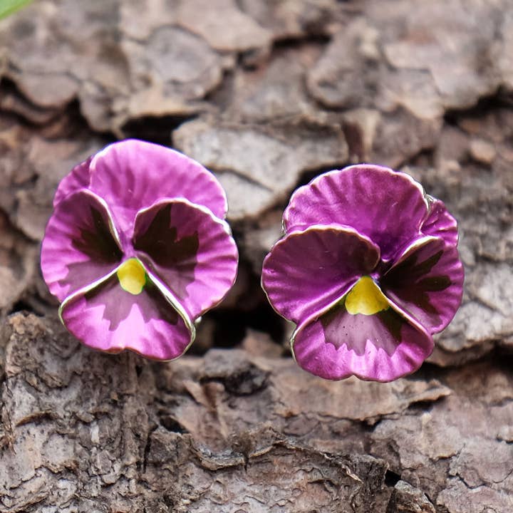 Pansy Pink Flower Stud Earrings for wholesale by Alexander Thurlow & Co Ltd