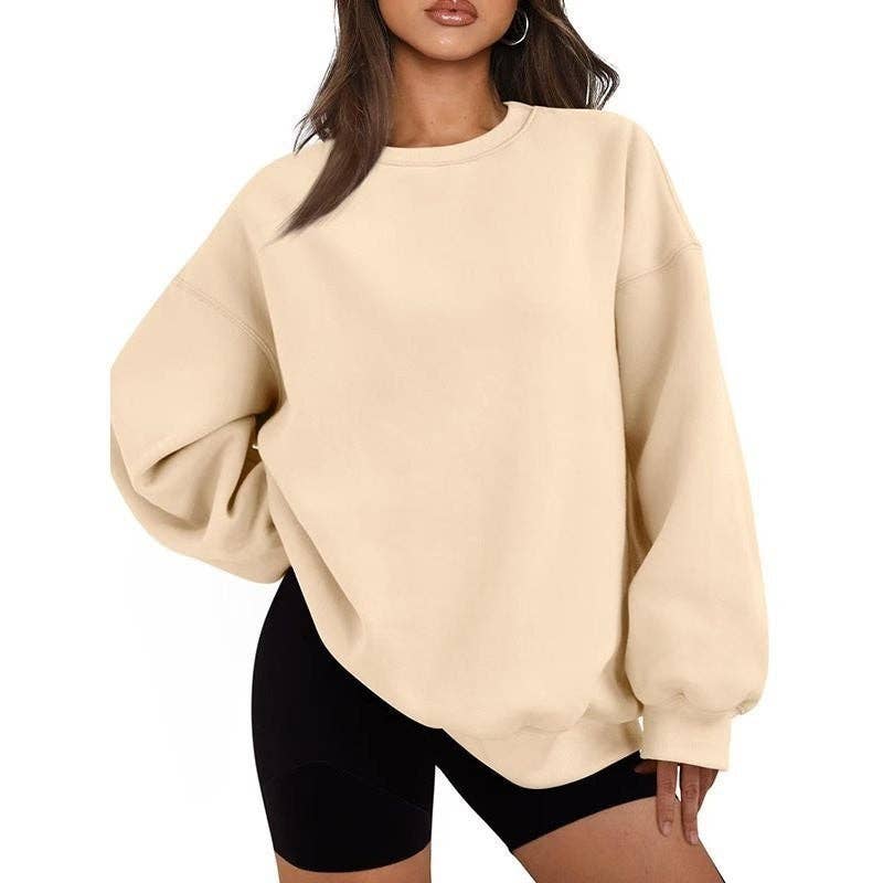 Sheer Trend - Wholesale Sweatshirt - Women's - Solid Color Loose Crewneck Sweatshirt4