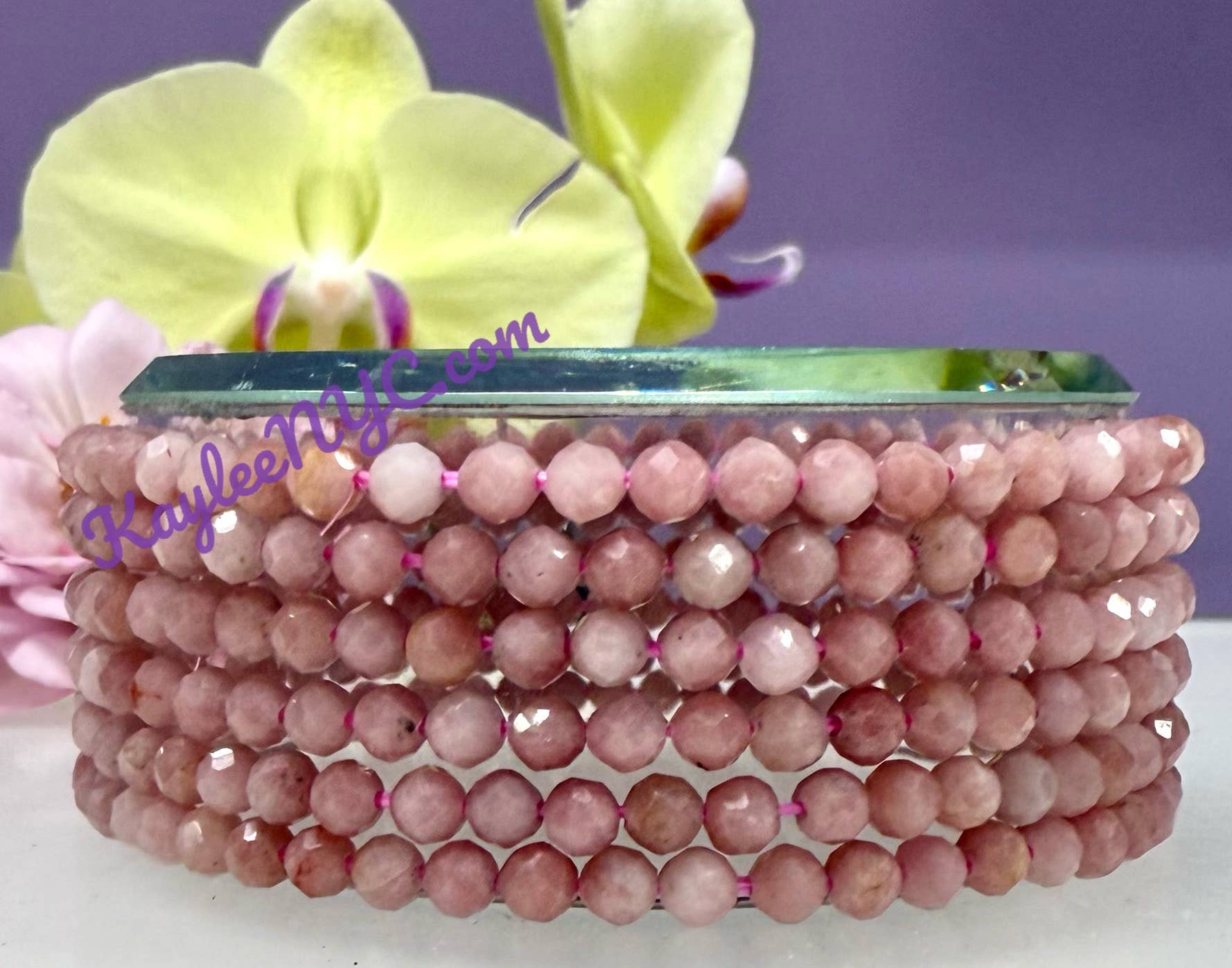 KayleeNYC - Wholesale Beaded Bracelet - Natural Pink Opal 4mm Faceted 7.5”Crystal Bracelet3
