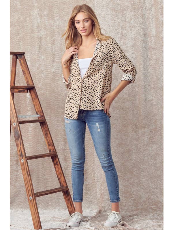 Doe and Rae – Camisa com botões no colarinho – Mulher por atacado – Camisa Botão Leopard Down - 40475T6