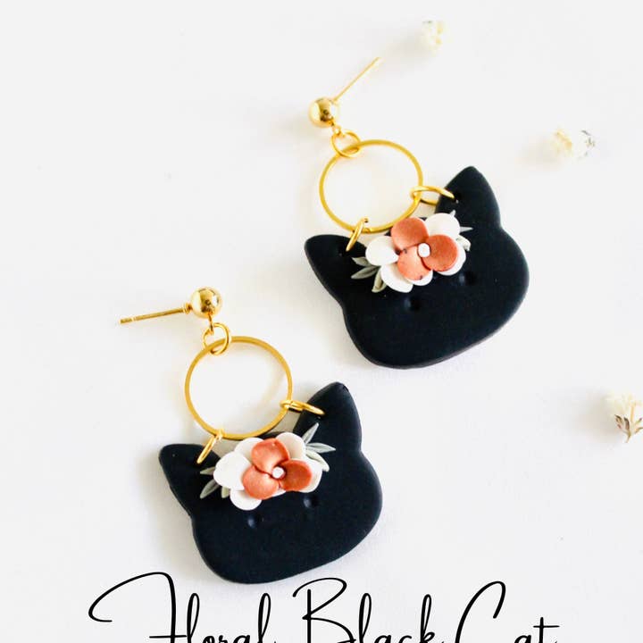 Fall Clay earrings| spooky earrings | Halloween cat earrings for wholesale by PERNAZ JEWEL
