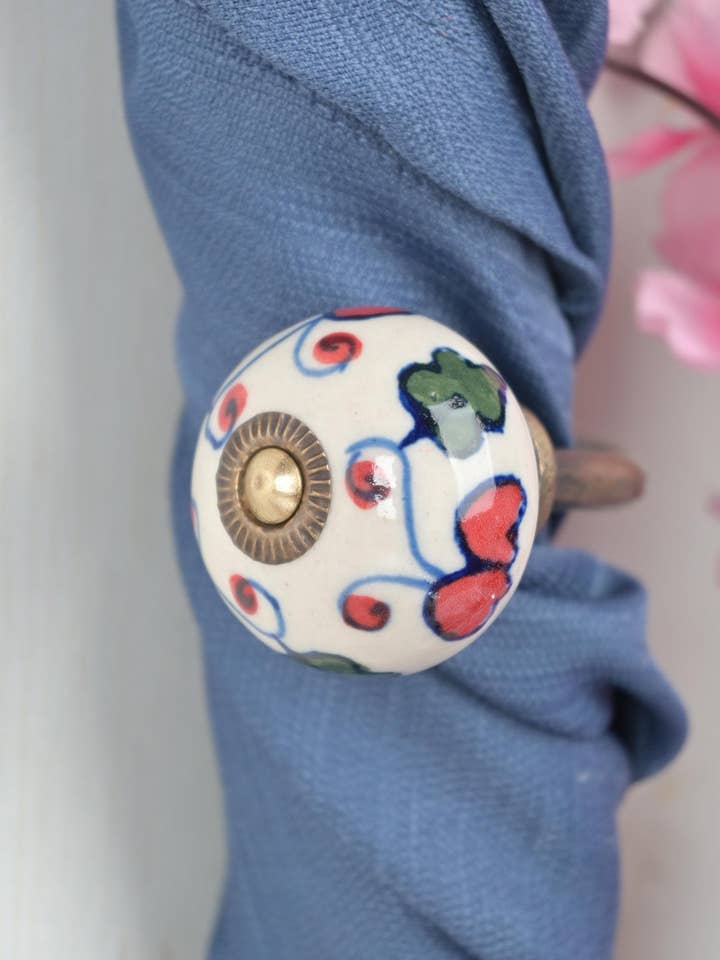 Maroon and Green Leafy Round Shape Handmade Decorative Curtain Tie Back Hook Bathroom Towel Hook Antique Hook (Set of 2) for wholesale by KNOBCO