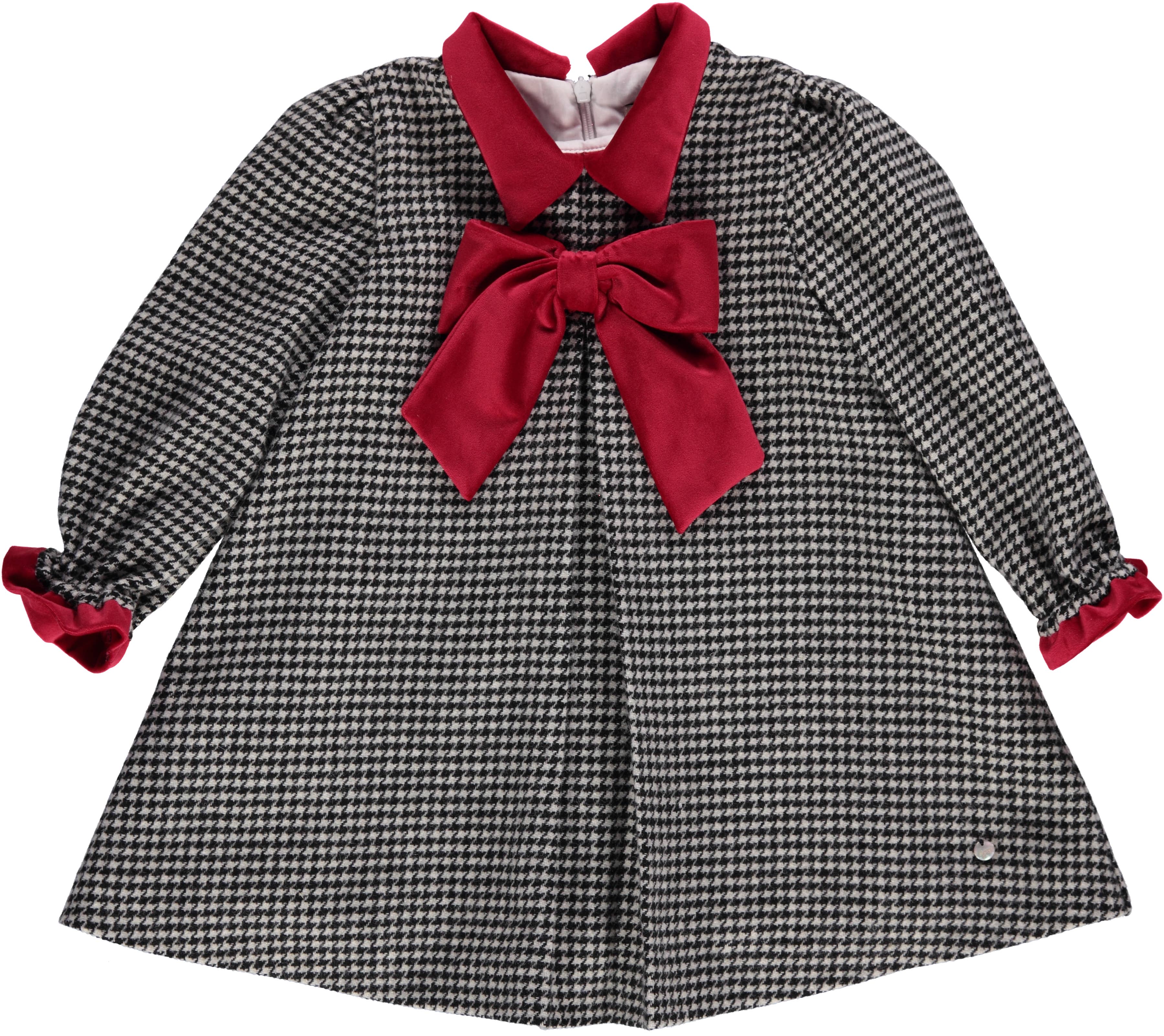 Preto Vermelho Black and red Pied de Poule dress with bow for wholesale on Faire