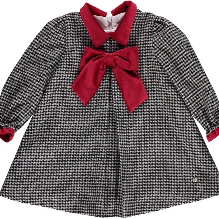 Preto Vermelho Black and red Pied de Poule dress with bow for wholesale on Faire0