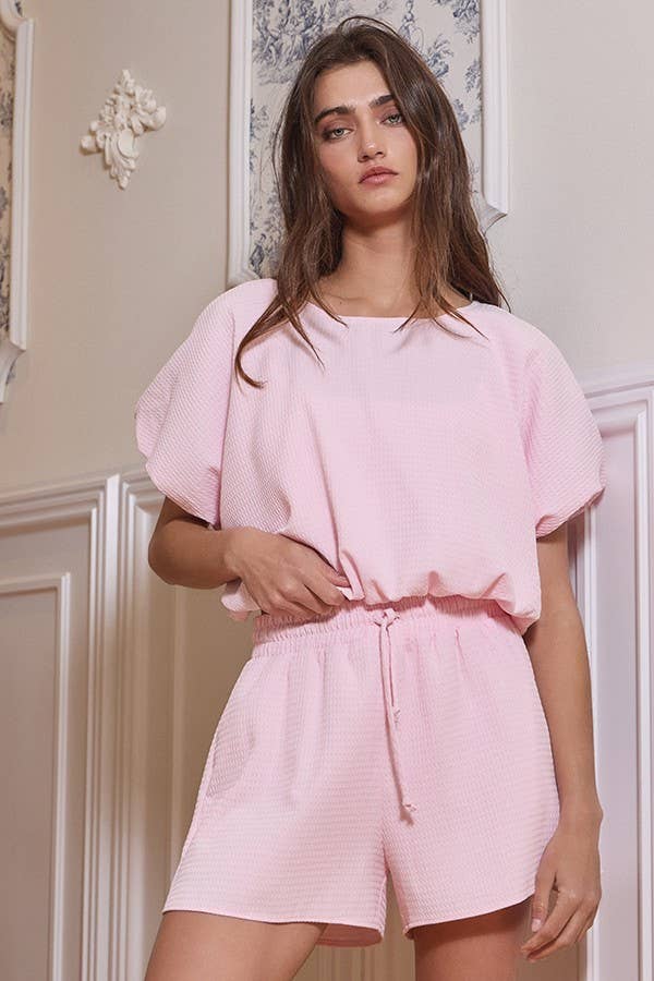 BUCKETLIST INC - Wholesale Knit Top - Women's - T2304-1 Bubble Hem And Sleeve Textured Crop Top9