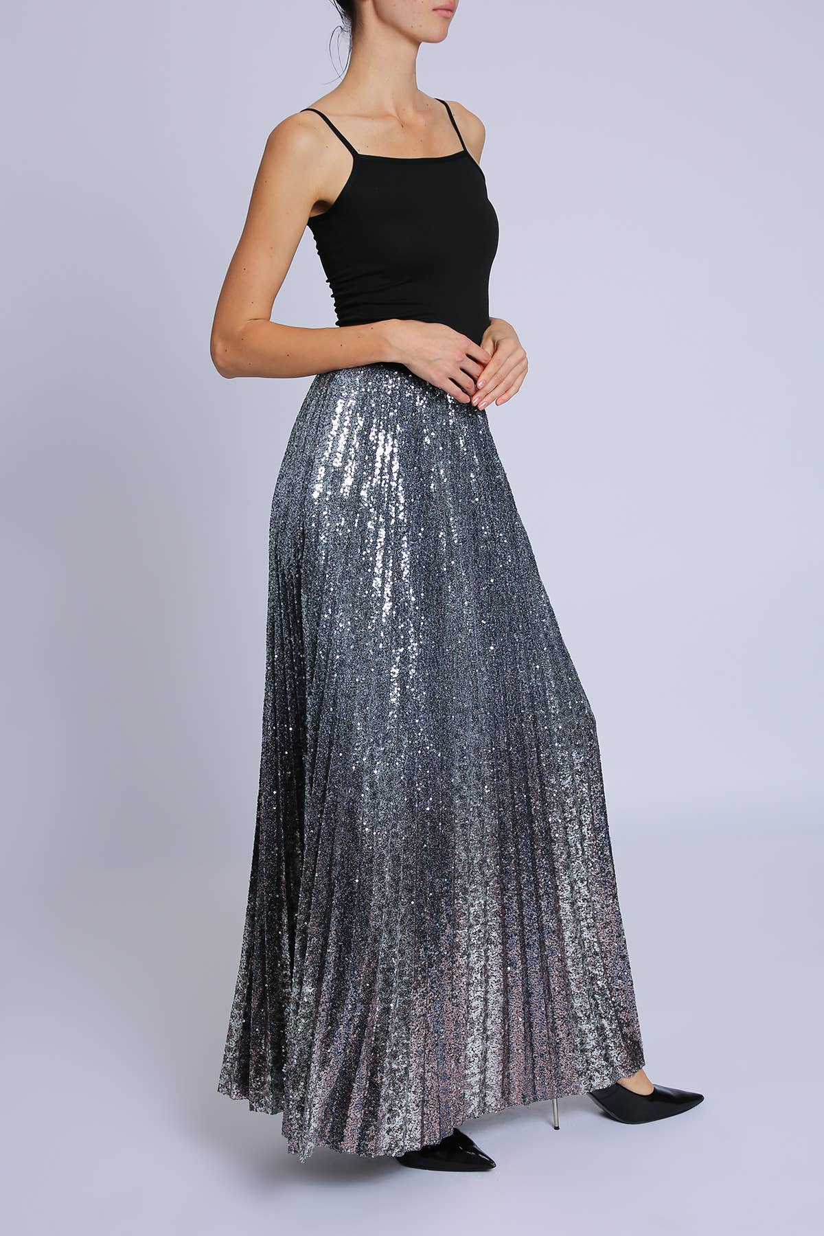 Silver Paljettkjol med hög midja och A-linjeform PC5308-L för wholesale på Faire5