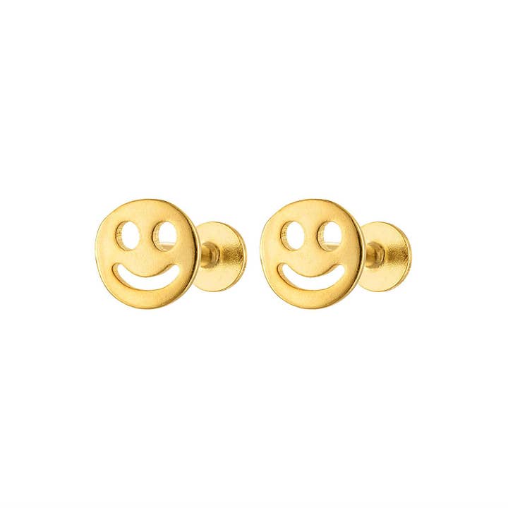 Happy Face Gold Vermeil Flat Back Stud Earring 18 Karat for wholesale by Jewelry Bar